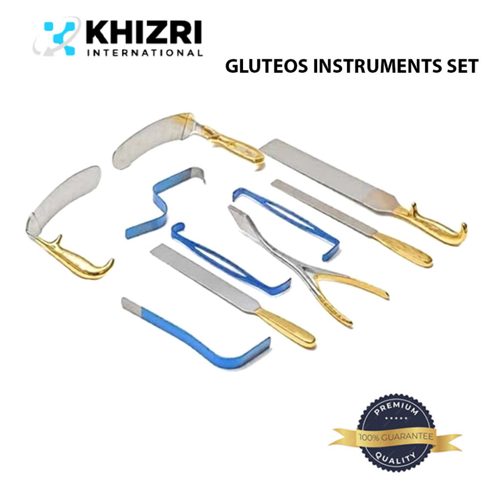 GLUTEOS SET OF 10 PCs | GOLD & BLUE COATED | PLASTIC SURGERY SURGICAL INSTRUMENT